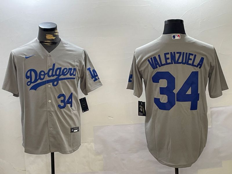 Men Los Angeles Dodgers 34 Valenzuela Grey Game 2024 Nike MLB Jersey style 1120